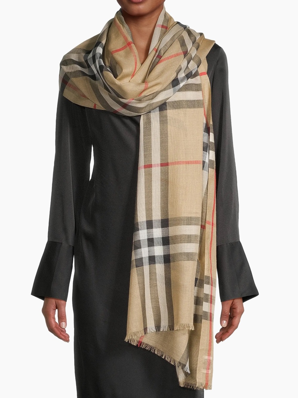 💲today only💲Burberry Giant Check Wool-Silk Gauze Scarf